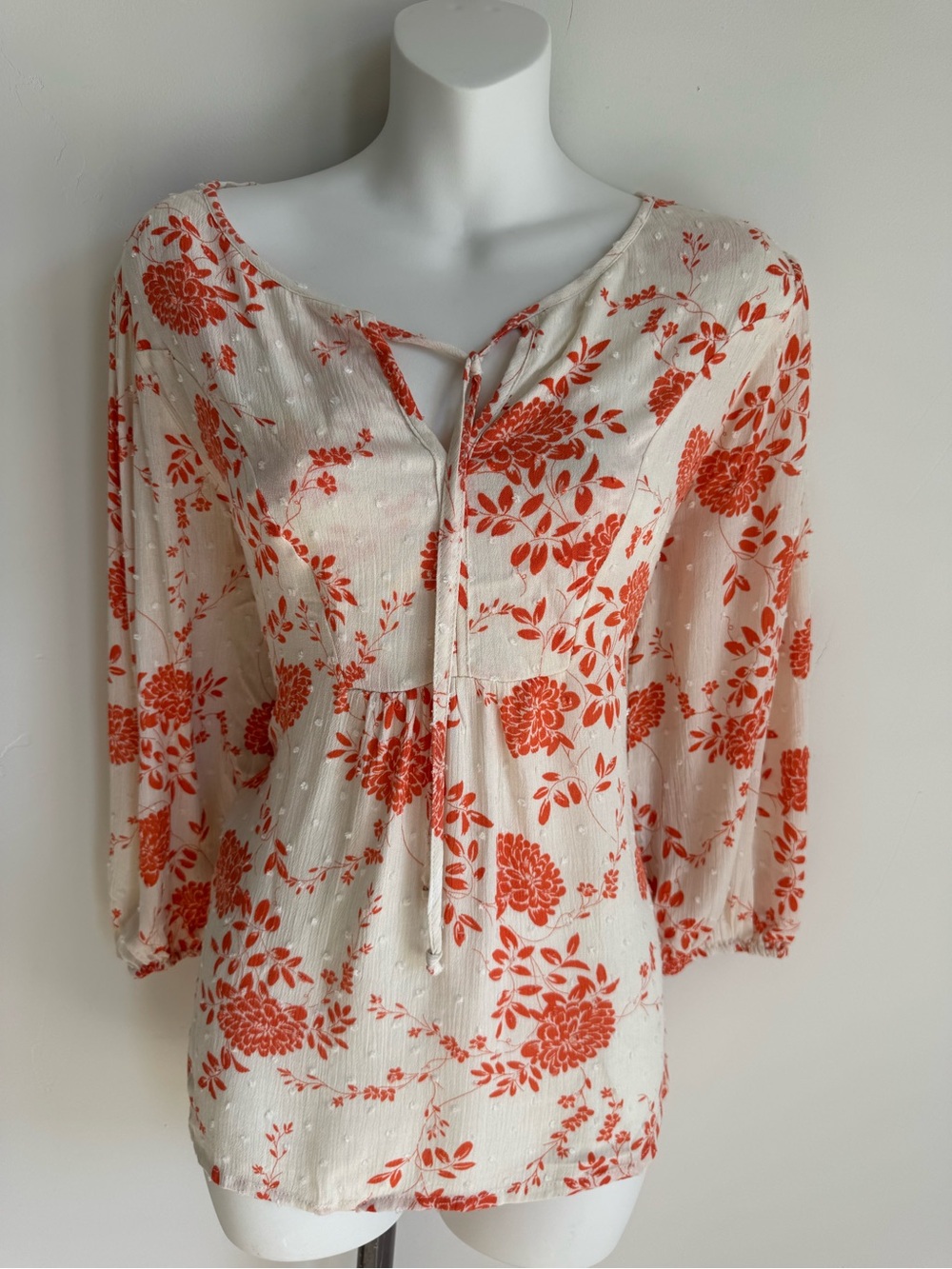 Papermoon Cream Blouse with Orange Floral Tie-Neck